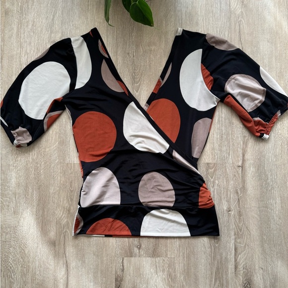 Vintage y2k V Neck Circle Geo Printed Top - Picture 7 of 7